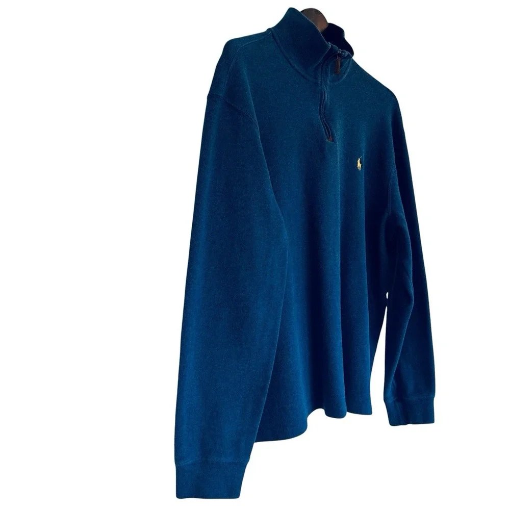 Polo Ralph Lauren Mens XL Blue Quarter Zip Mock Neck Pullover 100% Cotton